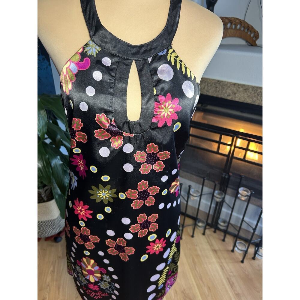 Vintage Mieko Melucci Floral Satin Mini Dress Whimsigoth Indie Y2K Retro Size L - Picture 3 of 7